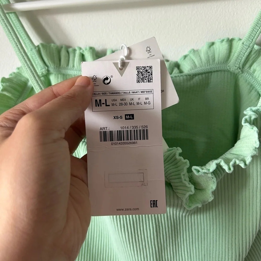 Zara Green Ruffled Tank Top - Picture 4 of 4